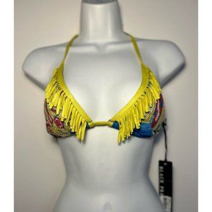 NWT Affliction Black Premium Jeweled Fringe Bikini Top Blue Yellow-SIZE: XS